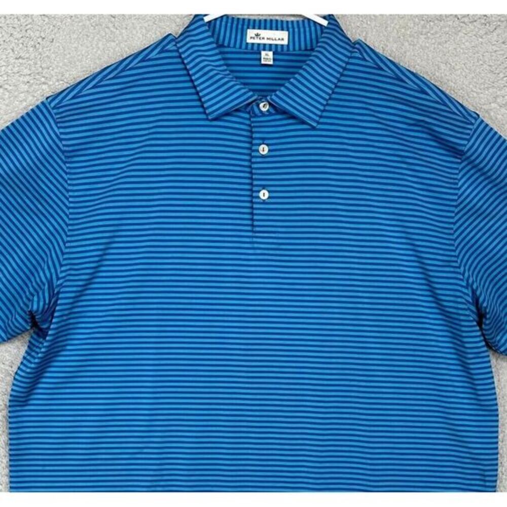 Peter Millar Shirt‎ Mens XL Blue Candy Striped Golf Polo Stretch Athletic Rugby